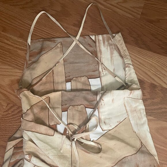 Strappy Asymmetrical Cowl Neck Mini Dress | Brown Tan Cream | XS - Picture 8 of 8